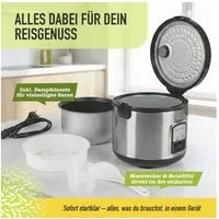 GOURMETmaxx Reiskocher mit Gartopf, 400 W, mit praktischer Dampfgarfunktion inkl. Dampfkorb/Reislöffel/Messbecher