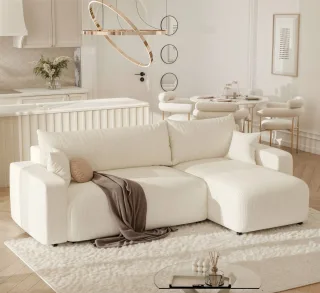Ecksofa mit Schlaffunktion Sofa LUNA Stoff Baltimore Mausgrau Ottomane Rechts
