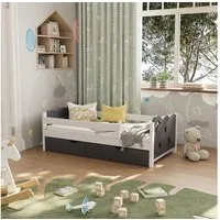 VitaliSpa® Kinderbett Jessica, Grau/Weiß, 70x140 cm mit Schublade und Matratze (3-tlg)