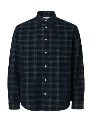 SELECTED MEN - SLMREGCLAUS CORD YD CHECK LS SHIRT Navy Blazer - Gr. - S