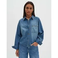 someday Jeansbluse ZEBRU Oversized aus nachhaltigem BCI Cotton Boxy Silhouette, weite Passform, Raglanärmel
