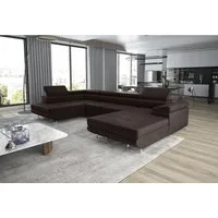 thematys Ecksofa GRENADA in Samt Monolith oder Cord Poso Stoff 355 x 162 cm, U-Form 3 Teile XL-Wohnlandschaft mit Schlaffunktion und Bettkasten