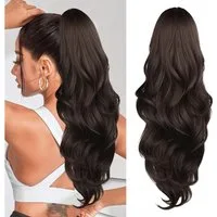 Zaewry Haarspange 60 cm Lange Lockige Wellige Clip in Pferdeschwanz Haarverlängerungen, 1