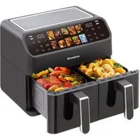 WHEELYOU Heißluftfritteuse 10L XXL, Dual-Zone Airfryer 2000W mit 2×5L Körben & 10 Programmen, 2000 W, Doppelkammer-Fritteuse mit LED-Touchdisplay, Timer & 80–200 °C