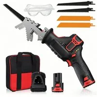 Bundviel Akku-Säbelsäge Elektrische Reciprosäge 2700RPM Tigersäge Fuchsschwanz mit 1x Akku, mit 4 Sägeblättern, 0-2700 U/min
