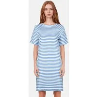 salzhaut Sommerkleid Utsloopen Damen Kleid Utsloopen Kurzarm mit Streifen und Rundhalsausschnitt