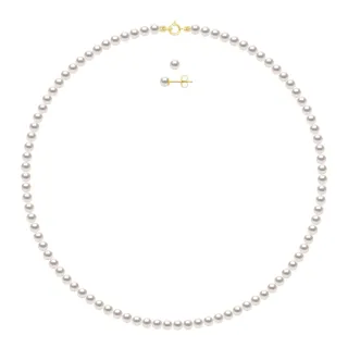 Set – Halskette, Reihe aus echten Zuchtperlen von Akoya, zertifiziert aus Japan, rund, 5–6 mm