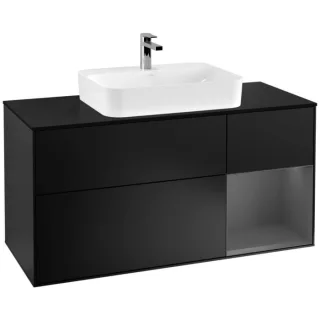Villeroy und Boch Finion Waschtischunterschrank G422GKPD 120cm, Abdeckplatte black matt, Emotion, Regal rechts Anthracite matt, Black matt lacquer