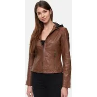 Tazzio Lederjacke F503 Damen Leder Jacke im Biker Look mit abnehmbarer Kapuze