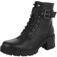 Ital-Design Damenstiefel mit Blockabsatz und Schnürverschluss Schnürstiefelette (90598653) Blockabsatz Stiefeletten in Schwarz