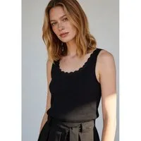 MORE&MORE Shirttop feminines, geripptes Top, Spitzenborte