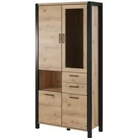 Lomadox Vitrine ACCRA-83 Taurus Eiche Nb. und schwarzem Gestell 100/200/41 cm