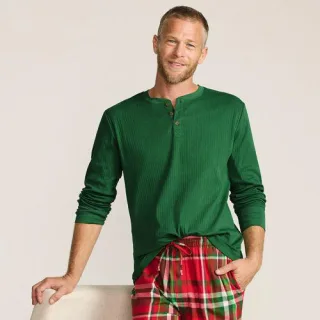 Henley-Schlafshirt, Herren,  Grün, Baumwolle, by Lands' End