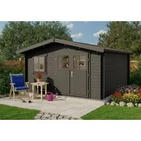 Alpholz Gartenhaus Holz Set - Valeria, BxT: 438x427 cm, (Set), in Imprägniert (Grau) Inkl. Fußboden & Dacheindeckung