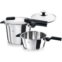 Fissler Schnellkochtopf Vitaquick®Elemental Dampfkochtopf Premium Drucktopf, Edelstahl 18/10 (Set, 4-tlg., 2 Schnellkochtöpfe jeweils mit Glasdeckel), Schnellkochtopf-Set mit 2 Garstufen und Superthermic Boden