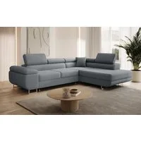 thematys Ecksofa ASTON mit Schlaffunktion & Bettkasten – Cordstoff TILIA, - mit 3 verstellbaren Kopfstützen, – L-Form 273×203 cm – Schlafsofa mit Auszug