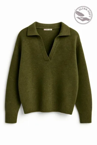 Dicker Strickpullover mit lässiger Passform und Hemdkragen