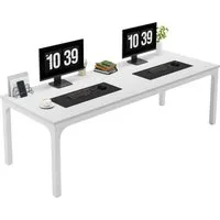 Tribesigns Computertisch 200x70x75cm, doppelter PC-Bürotisch, Braun/Weiß