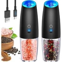 Kityhome Grinder Elektrischer Salz- und Pfeffermühlen Set, 2er Set USB Betriebsart, LED,Keramikmahlwerk,Für alle Gewürze geeignet