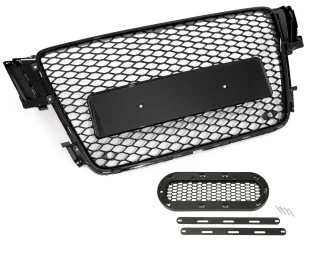 Kühlergrill Sportgrill Wabengrill Grill SCHWARZ GLANZ inklusive Emblem Halter für Audi A5 8T 2007-2011
