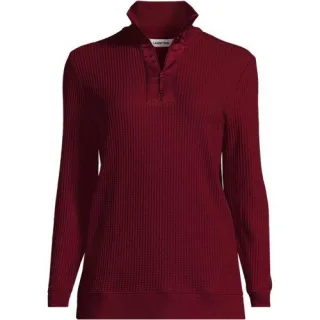 Waffelstrick-Pullover mit Reißverschluss für Damen, Damen, size: regular, Grün, Baumwoll-Mischung/Polyester-Mischung, by Lands' End