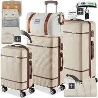 tectake Trolley Hartschalenkoffer-Set 13-tlg. ABS-Kunststoff, inkl. Kofferwaage, 4 Rollen, TSA-Sicherheitszahlenschloss, 360° drehbare, abnehmbare Doppelrollen