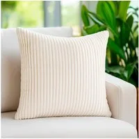 heimtexland Dekokissen Super Soft Cord Kissenbezug Sofakissen Kissenhülle, 45x45 I weich und flauschig I Kuschelkissen Kord I creme