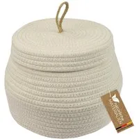 HMF Aufbewahrungskorb Aufbewahrungskorb Badezimmer rund, Korb mit Deckel aus Baumwolle, Hoch, 25,5 x 19 cm, Creme