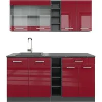 Vicco Küchenzeile R-Line, Rot Hochglanz/Anthrazit/Anthrazit, 160 cm ohne Arbeitsplatte