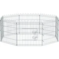 FEANDREA Freigehege Kaninchen, faltbar, transportabel, silbern, 122 x 122 x 61 cm, Welpenauslauf, Hundelaufstall