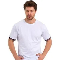 COMEOR T-Shirt Basic Herren Kurzarm Rundhalls (Packung, 1-tlg) mit gestreiften Ärmel Bündchen