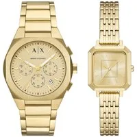 ARMANI EXCHANGE Chronograph AX7171SET, (Set, 2-tlg., mit Partneruhr), Geschenk Quarzuhr, Armbanduhr, Damenuhr, Herrenuhr, Edelstahlarmband