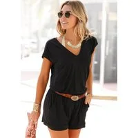 LASCANA Kurzoverall mit V-Ausschnitt, elastischer Jumpsuit mit Taschen