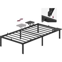 VASAGLE Bettgestell aus Metall mit Lattenrost und Ablagen, einfach zu montieren (90 x 200 cm), Einzelbettgestell, 90 x 200 cm, 2 Ablagen, bis 250 kg belastbar