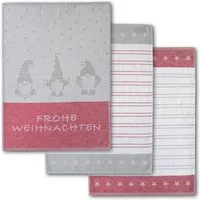 Dyckhoff Geschirrtuch Wichtel, mit Schriftzug Frohe Weihnachten, Streifen und Sternen, (Set, 3-tlg), mit 3 verschiedenen Motiven, Maße je Tuch ca. 50x70 cm, 100% Baumwolle