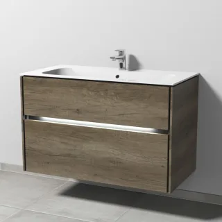 Sanipa Twiga Keramik-Set Finion mit 2 Auszügen und LED-Beleuchtung, Eiche-Nebraska, SL27137 SL27137