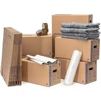 KK Verpackungen Aufbewahrungsbox (Komplett-Set, Kartons Packseide Luftpolsterfolie Klebeband Braun Decken), Umzugsset für 2-3 Zimmer Wohnung