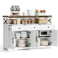 REDOM Sideboard Buffet-Schrank (Buffet-Anrichte 140cm im Landhausstil – Mit Stauraum, 3 Schubladen, 2 Schränken, verstellbaren Einlegeböden, ideal für Küche, Wohnzimmer & Diele, rustikal weiß/braun), Kaffeebar mit 3 Schubladen