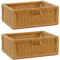 Krines Home Regalkorb 2er Set Regalkorb Aufbewahrungskorb Korb geflochten Rattan Korbset (2-teiliges Set), ca. 43 x 32 x 17,5 cm Aufbewahrung Regal Schrankkorb