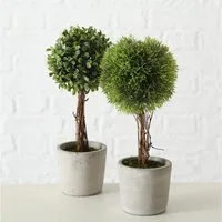 Kunstpflanze 2er Set künstliche Pflanzen im Zementtopf Höhe ca. 30cm mit Echtholzstamm Deko Tischdeko Buchsbaum, mucPlants