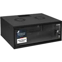 HMF Serverschrank Netzwerkschrank, Serverschrank 19 Zoll, 4 HE, 400 mm Tiefe, Glastür, Schwarz