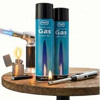 TOM Gas 300ml Feuerzeuggas inklusive Adapter, Reines Butangas, 2er Set