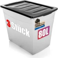 BigDean Aufbewahrungsbox 3x 80 L Aufbewahrungsbox mit Deckel und Rollen groß Budget Line (Set, 3 St., Aufbewahrungsbox mit Deckel), Durchdacht, Praxisnahes Design, Stapelbar