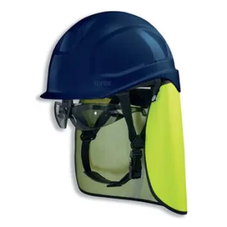 uvex pheos S-KR-IES Schutzhelm mit Kinnriemen - mit Nackenschutz - mit Schutzbrille - mit Lüftung -  blau 55 cm - 61 cm - 9772551