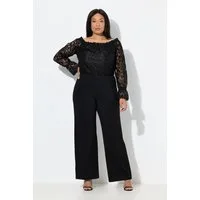 Ulla Popken Funktionshose Jumpsuit Carmen-Ausschnitt weites Bein Langarm