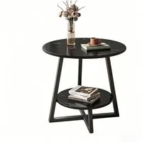 Refined Living Beistelltisch Couchtisch rund Sofatisch runde Beistelltische aus Holz & Metall (2 Ebenen Sofa Table Side Table Kaffee Couch Nachttisch Rund Schwarz, Kompakt Kollisionsschutz Moderne Kaffeetische Balkontisch Gartentisch), Mini-Tisch für
