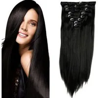 LuxusKollektion Kunsthaar-Extension Clip In Extensions 8 Teilig 18 Clips Voller 66 cm Natürliches Schwarz