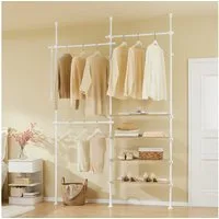 SoBuy Kleiderständer KLS17, Teleskop Kleiderständer, offener Kleiderschrank Kleiderstange, mit 3 Kleiderstange und 4 Ablagen Teleskop Garderoben System