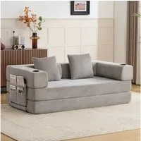 Vankel Loungebett Sofas Wohnzimmer, Sofa mit Schlaffunktion aus Cord mit Cupholder, Faltbares Schlafsofa mit Seitentaschen, Cupholdern und ohne Montage