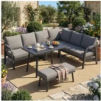 Flieks Gartenlounge-Set, 8-Sitzer Gartenmöbel Essgruppe mit geflochtenen Arm- und Rückenlehnen